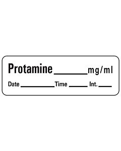 Anesthesia Label with Date, Time & Initial (Paper, Permanent) Protamine mg/ml 1 1/2" x 1/2" White - 600 per Roll