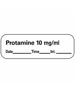 Anesthesia Label with Date, Time & Initial (Paper, Permanent) Protamine 10 mg/ml 1 1 1/2" x 1/2" White - 600 per Roll
