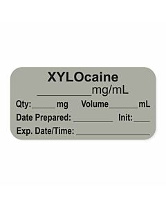 Anesthesia Label, with Expiration Date, Time & Initial (Paper, Permanent) "Xylocaine mg/ml" 1-1/2" x 3/4", Gray - 500 per Roll