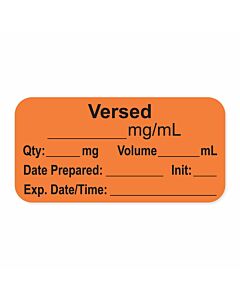 Anesthesia Label, with Expiration Date, Time & Initial (Paper, Permanent) "Versed mg/ml" 1-1/2" x 3/4", Orange, - 500 per Roll