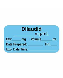 Anesthesia Label, with Expiration Date, Time & Initial (Paper, Permanent) "Dilaudid mg/ml" 1-1/2" x 3/4" Blue - 500 per Roll