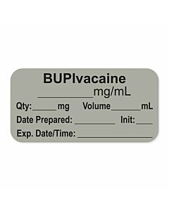 Anesthesia Label, with Expiration Date, Time & Initial (Paper, Permanent) "Bupivacaine mg/ml" 1-1/2" x 3/4", Gray - 500 per Roll