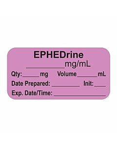 Anesthesia Label, with Expiration Date, Time & Initial (Paper, Permanent) "Ephedrine mg/ml" 1-1/2" x 3/4", Violet - 500 per Roll