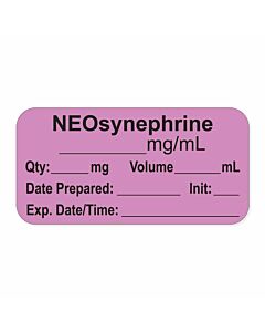 Anesthesia Label, with Expiration Date, Time & Initial (Paper, Permanent) "Neosynephrine mg/ml" 1-1/2" x 3/4", Violet - 500 per Roll