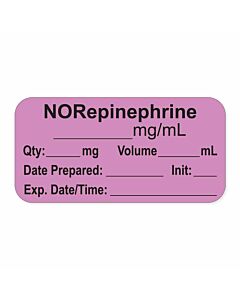 Anesthesia Label, with Expiration Date, Time & Initial (Paper, Permanent) "NorEpinephrine mg/ml" 1-1/2" x 3/4", Violet - 500 per Roll