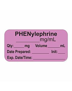 Anesthesia Label, with Expiration Date, Time & Initial (Paper, Permanent) "Phenylephrine mg/ml" 1-1/2" x 3/4", Violet - 500 per Roll
