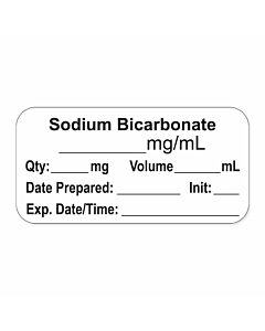 Anesthesia Label, with Expiration Date, Time & Initial (Paper, Permanent) "Sodium Bicarbonate mg/ml" 1-1/2" x 3/4" White - 500 per Roll