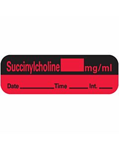 Anesthesia Label with Date, Time & Initial (Paper, Permanent) Succinylcholine 1 1/2" x 1/2" Fluorescent Red - 600 per Roll