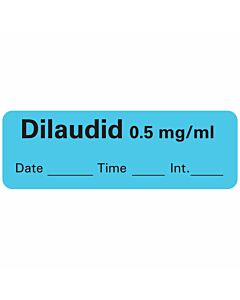 Anesthesia Label with Date, Time & Initial (Paper, Permanent) Dilaudid 0.5 mg/ml 1 1/2" x 1/2" Blue - 600 per Roll