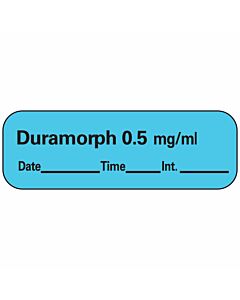 Anesthesia Label with Date, Time & Initial (Paper, Permanent) Duramorph 0.5 mg/ml 1 1/2" x 1/2" Blue - 600 per Roll