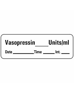 Anesthesia Label with Date, Time & Initial (Paper, Permanent) Vasopressin 1 1/2" x 1/2" White - 600 per Roll