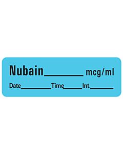 Anesthesia Label with Date, Time & Initial (Paper, Permanent) Nubain mcg/ml 1 1/2" x 1/2" Blue - 600 per Roll