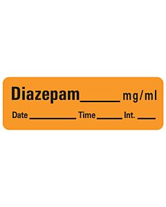 Anesthesia Label with Date, Time & Initial (Paper, Permanent) Diazepam mg/ml 1 1/2" x 1/2" Orange - 600 per Roll