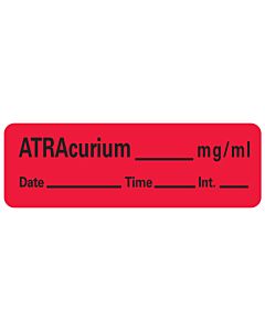 Anesthesia Label with Date, Time & Initial (Paper, Permanent) Atracurium mg/ml 1 1/2" x 1/2" Fluorescent Red - 600 per Roll