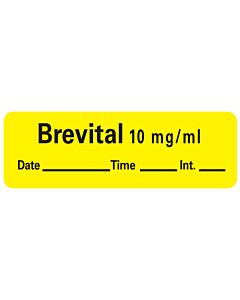 Anesthesia Label with Date, Time, and Initial Paper Permanent Brevital 10 mg/ml 1 Core 1 1/2" x 1/2" Yellow 600 per Roll