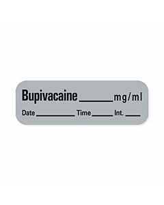 Anesthesia Label with Date, Time & Initial (Paper, Permanent) Bupivacaine mg/ml 1 1/2" x 1/2" Gray - 600 per Roll