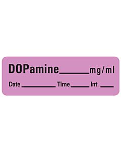 Anesthesia Label with Date, Time & Initial (Paper, Permanent) Dopamine mg/ml 1 1/2" x 1/2" Violet - 600 per Roll