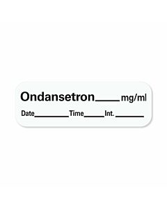 Anesthesia Label with Date, Time & Initial (Paper, Permanent) Ondansetron mg/ml 1 1/2" x 1/2" White - 600 per Roll