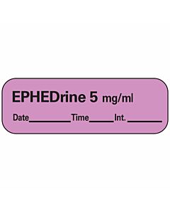 Anesthesia Label with Date, Time & Initial (Paper, Permanent) Ephedrine 5 mg/ml 1 1/2" x 1/2" Violet - 600 per Roll