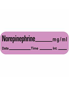 Anesthesia Label with Date, Time & Initial (Paper, Permanent) NorEpinephrine 1 1/2" x 1/2" Violet - 600 per Roll