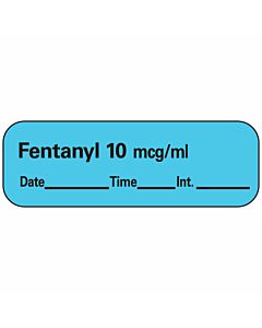 Anesthesia Label with Date, Time & Initial (Paper, Permanent) Fentanyl 10 mcg/ml 1 1 1/2" x 1/2" Blue - 600 per Roll