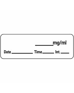 Anesthesia Label with Date, Time & Initial (Paper, Permanent) mg/ml Date Time 1 1/2" x 1/2" White - 600 per Roll