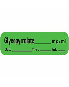 Anesthesia Label with Date, Time & Initial (Paper, Permanent) Glycopyrrolate 1 1/2" x 1/2" Green - 600 per Roll