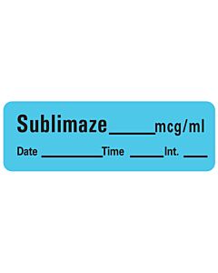 Anesthesia Label with Date, Time & Initial (Paper, Permanent) Sublimaze mcg/ml 1 1/2" x 1/2" Blue - 600 per Roll
