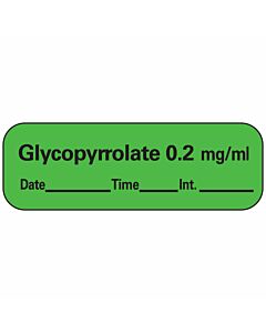 Anesthesia Label with Date, Time & Initial (Paper, Permanent) Glycopyrrolate 0.2 1 1/2" x 1/2" Green - 600 per Roll