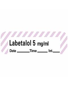 Anesthesia Label with Date, Time & Initial (Paper, Permanent) Labetalol 5 mg/ml 1 1/2" x 1/2" White with Violet - 600 per Roll