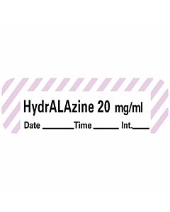 Anesthesia Label with Date, Time & Initial (Paper, Permanent) Hydralazine 20 mg/ml 1 1/2" x 1/2" White with Violet - 600 per Roll