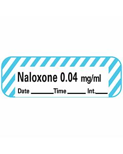 Anesthesia Label with Date, Time & Initial (Paper, Permanent) Naloxone 0.04 mg/ml 1 1/2" x 1/2" White with Blue - 600 per Roll