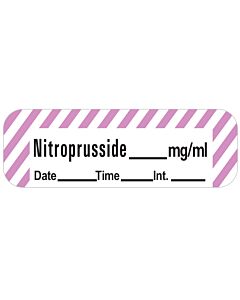 Anesthesia Label with Date, Time & Initial (Paper, Permanent) Nitroprusside mg/ml 1 1/2" x 1/2" White with Violet - 600 per Roll