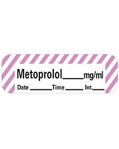 Anesthesia Label with Date, Time & Initial (Paper, Permanent) Metoprolol mg/ml 1 1/2" x 1/2" White with Violet - 600 per Roll