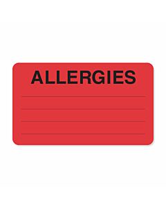 Label Paper Removable Allergies: 3" x 1", 3/4", Fl. Red, 500 per Roll