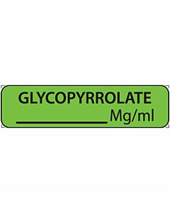 Label Paper Removable Glycopyrrolate, 1" Core, 1 1/4" x 5/16", Fl. Green, 760 per Roll