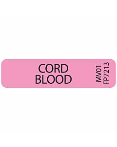 Lab Communication Label (Paper, Removable) Cord Blood 1 1/4"x5/16" Fluorescent Pink - 760 per Roll