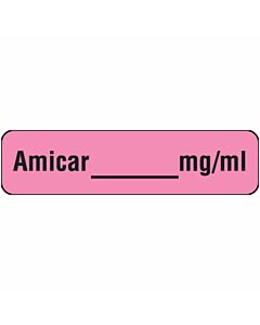 Label Paper Removable AMICAR mg/ml, 1" Core, 1 1/4" x 5/16", Fl. Pink, 760 per Roll