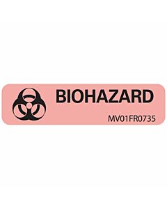 Lab Communication Label (Paper, Permanent) Biohazard 1 1/4"x5/16" Fluorescent Red - 760 per Roll