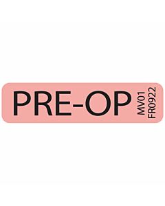 Lab Communication Label (Paper, Permanent) Pre-op 1 1/4"x5/16" Fluorescent Red - 760 per Roll