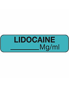 Label Paper Removable Lidocaine mg/ml, 1" Core, 1 1/4" x 5/16", Blue, 760 per Roll
