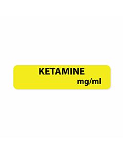 Label Paper Permanent Ketamine mg/cc, 1" Core, 1 1/4" x 5/16", Yellow, 760 per Roll