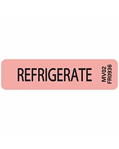 Lab Communication Label (Paper, Permanent) Refrigerate 1 7/16"x3/8" Fluorescent Red - 666 per Roll