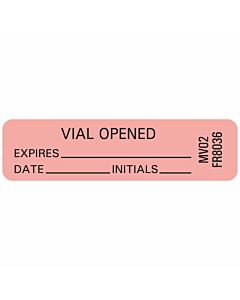 Lab Communication Label (Paper, Permanent) Vial Opened Expires 1 7/16"x3/8" Fluorescent Red - 666 per Roll