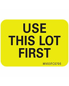 Lab Communication Label (Paper, Removable) Use This Lot First 1 7/16"x1 Fluorescent Chartreuse - 666 per Roll