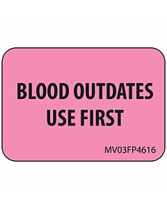 Lab Communication Label (Paper, Removable) Blood OutDates Use 1 7/16"x1 Fluorescent Pink - 666 per Roll
