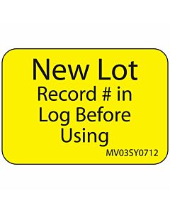 Lab Communication Label (Paper, Permanent) New Lot Record 1 7/16"x1 Yellow - 666 per Roll