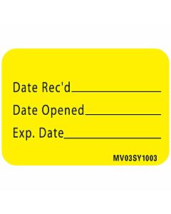 Lab Communication Label (Paper, Permanent) Date Recd 1 7/16"x1 Yellow - 666 per Roll