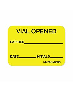 Lab Communication Label (Paper, Permanent) Vial Opened Expires 1 7/16"x1 Yellow - 666 per Roll