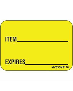 Label Paper Permanent Item Expires, 1" Core, 1 7/16" x 1", Yellow, 666 per Roll